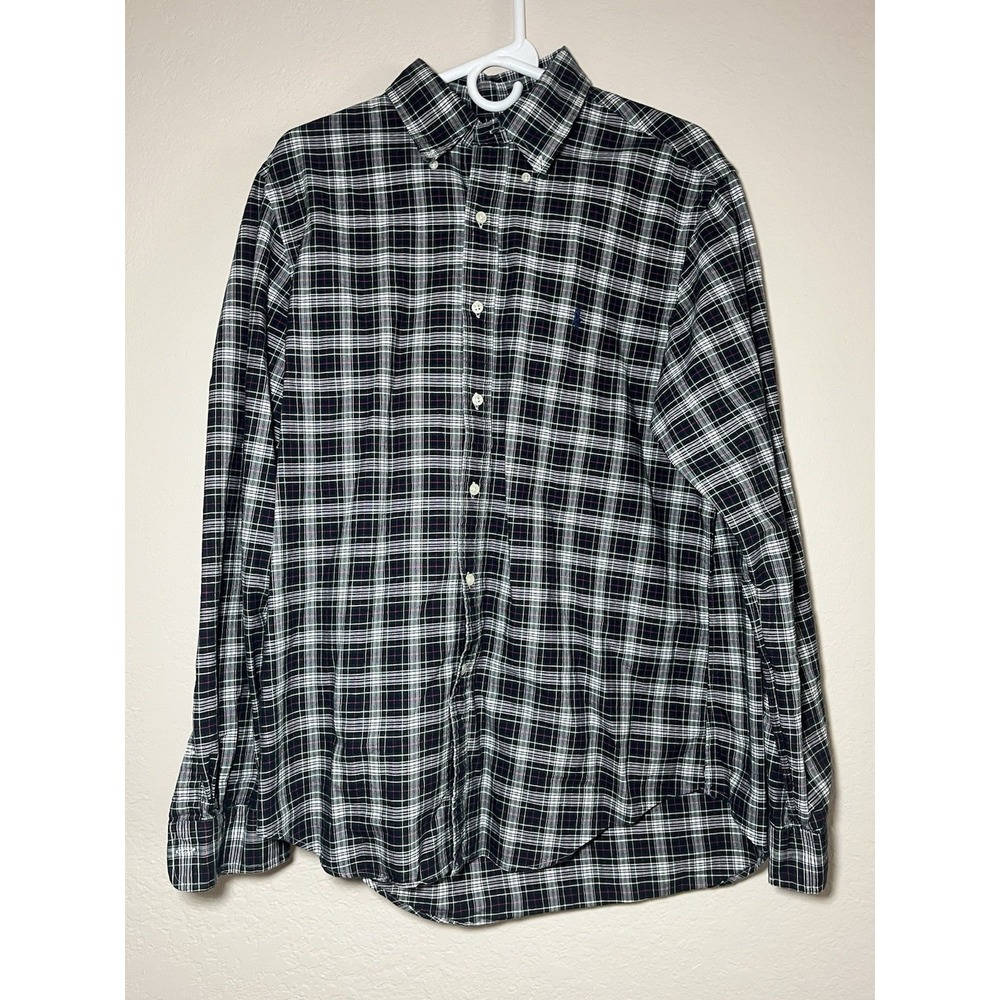 Ralph Lauren L Green Plaid Cotton Twill Long Sleeve Button-Down Shirt